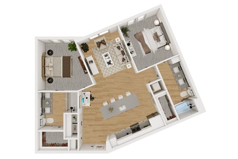 Floor plan for 2 beds, 2 baths, 1052 sqft